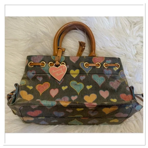 Dooney & Bourke Vintage Y2K Tiny Tassel Scribble Hearts Tote Multicolor - Picture 3 of 12